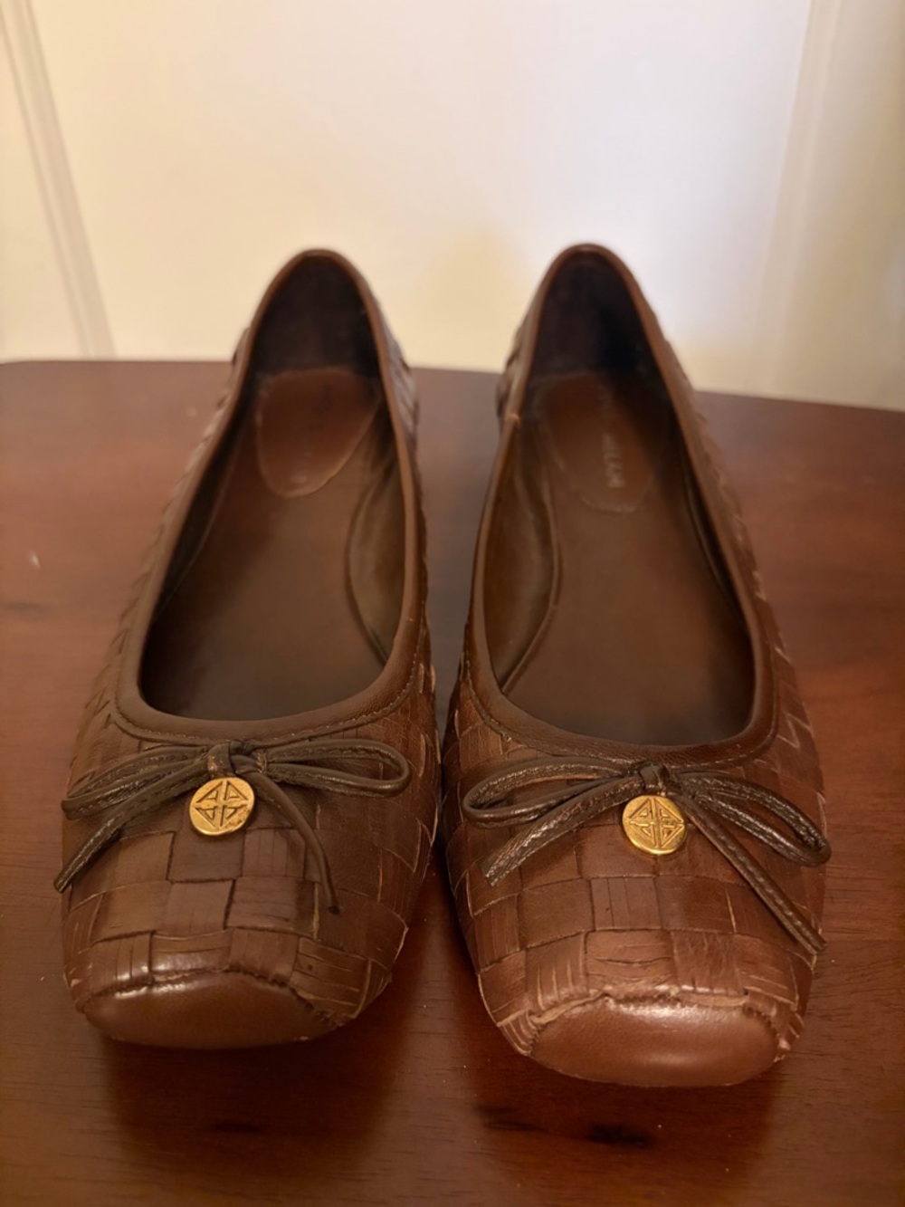 ANTONIO MELANI Brown Woven Leather Ballet Flats with Bow - Picture 6 of 6